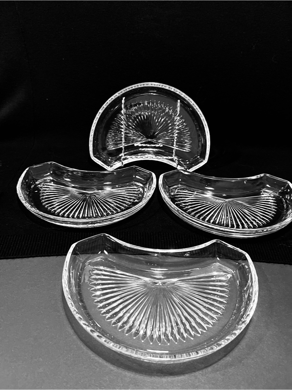 Val St Lambert State Plain Pattern Set of 4 Crescent Salad Plates Crystal Signed
